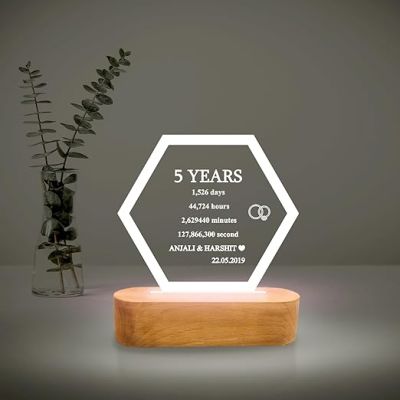 Personalized Couple Name & Special Date Engraved Night Lamp with Cool White Light | Gift for 5th Anniversary